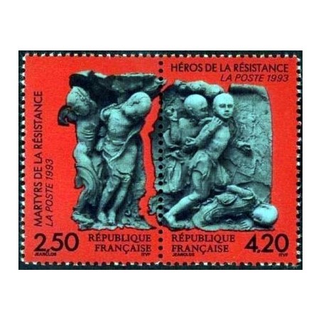 Timbre Yvert No 2813A Martyrs et Héros de la Résistance, paire attenante