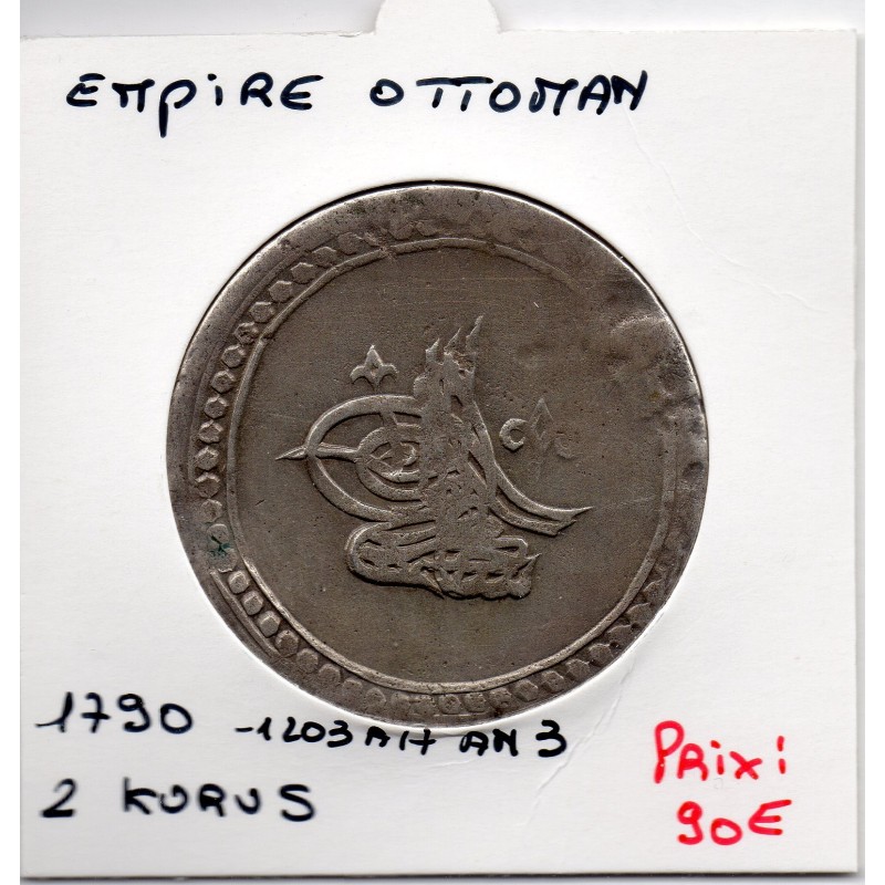 Empire Ottoman 2 Kurus 1203 AH an 3 - 1790 TB, KM 504 pièce de monnaie