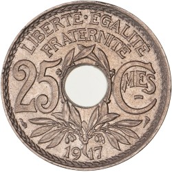 25 centimes Lindauer 1917 soulignée AU58 Sup, France pièce de monnaie