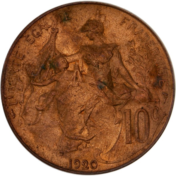 10 centimes Dupuis 1920 MS63 SPL, France pièce de monnaie