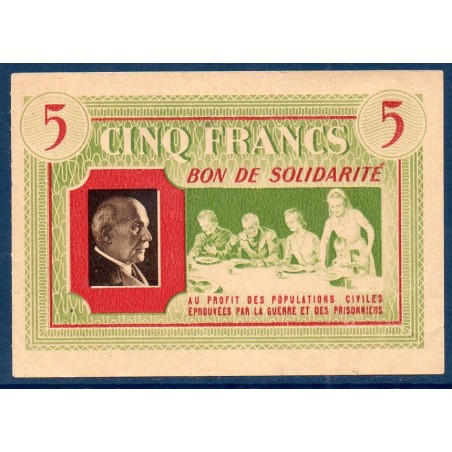 Bon de Solidarité, billet de 5 francs Petain, TTB+,  1941-1944