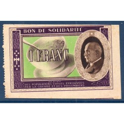 Bon de Solidarité, billet de 1 franc Petain, TTB+,  1941-1944