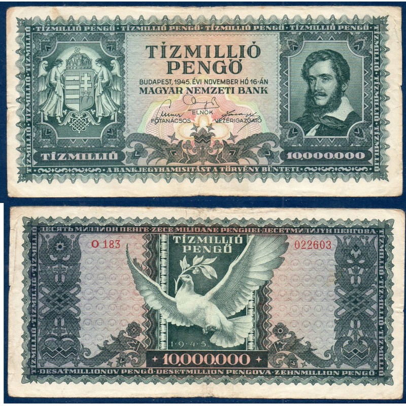 Hongrie Pick N°123, Billet de banque de 10 millions Pengo 1945