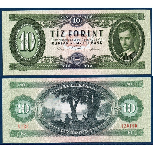 Hongrie P.168e, Neuf Billet de 10 Forintz 1975 Petofi Sandor
