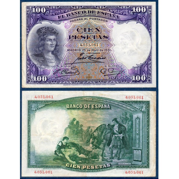 Espagne P.83, Sup Billet de banque de 100 pesetas 1931