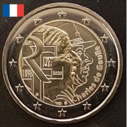 2 euros commémoratives France 2020 Charles De Gaulle pieces de monnaie €
