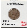 Wurtemberg 6 kreuzer 1847 TTB KM 592 pièce de monnaie