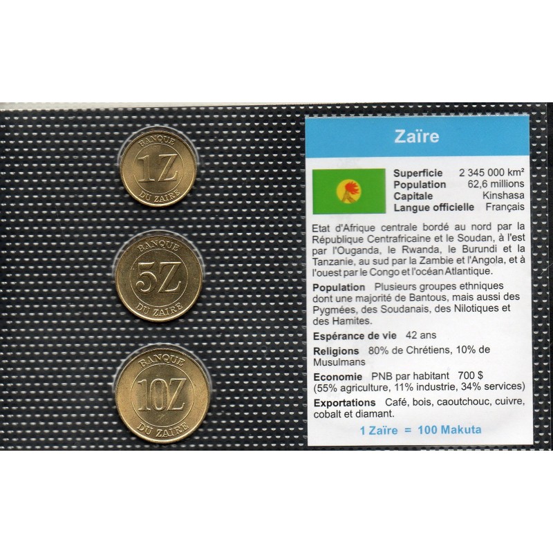 Zaïre Série 3 pièces 1987-1988 FDC pièces de monnaie