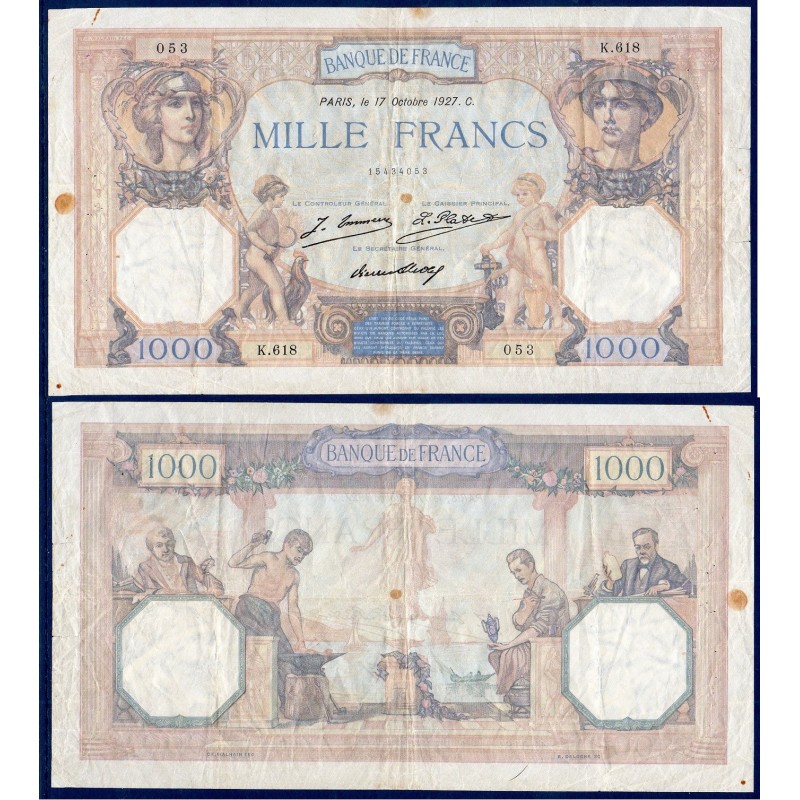 1000 Francs Cérès et Mercure TB 17.10.1927 Billet de la banque de France