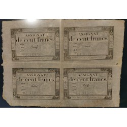 planche de 4 Assignats 100 francs  18 Nivose an 3  TTB- signature Vial