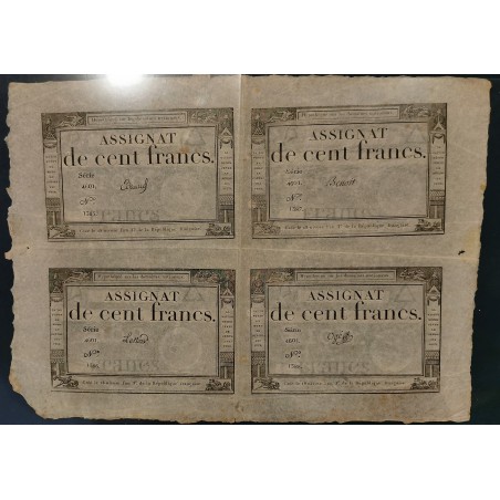 planche de 4 Assignats 100 francs  18 Nivose an 3  TTB- signature Vial
