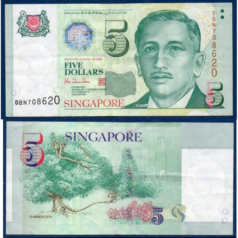 Singapour Pick N°39, TTB Billet de banque de 5 Dollars 1999