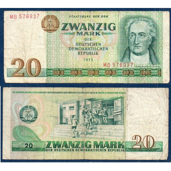 Allemagne RDA Pick N°29a, Billet de banque de 20  Mark 1971