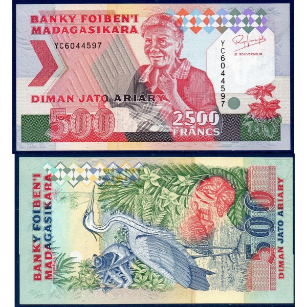 Madagascar Pick N°72Aa, Billet de banque de 2500 Francs - 500 ariary 1993