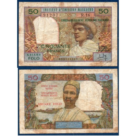 Madagascar P.61, TB-, Billet de 50 francs 1969 Café