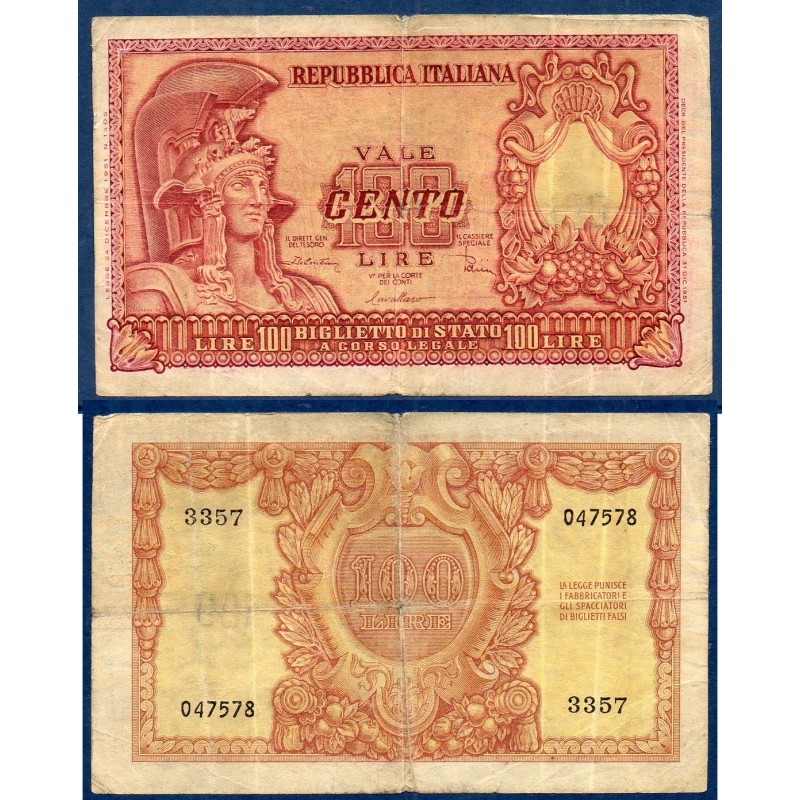 Italie Pick N°92b, Billet de banque de 100 Lire 1951