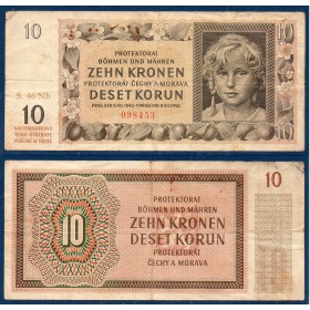 Bohème et Moravie P.8a, Billet de banque de 10 Korun 1942