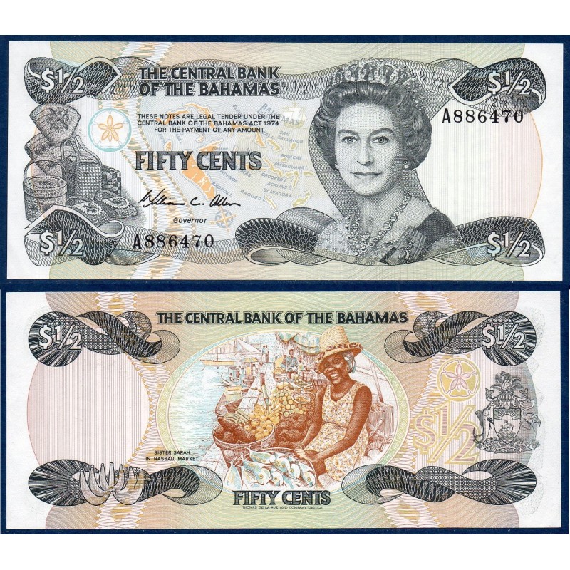 Bahamas Pick N°42a, Billet de banque de 1/2 dollar 50 cents 1984
