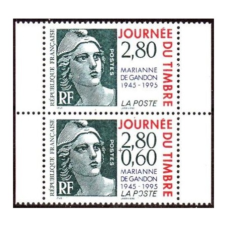 Timbre Yvert No P2934A  Journée du timbre, Marianne de Gandon, issu du carnet en paire