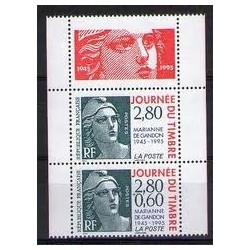 Timbre Yvert No P2934Aa Journée du timbre, Marianne de Gandon, issu du carnet en paire avec vignette