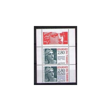 Timbre Yvert No P2934Aa Journée du timbre, Marianne de Gandon, issu du carnet en paire avec vignette