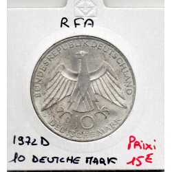 Allemagne RFA 10 deutche mark 1972 D, Sup KM 112 pièce de monnaie