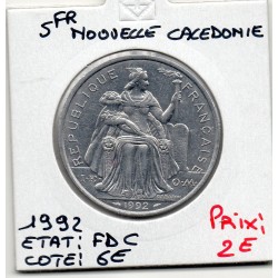 Nouvelle Calédonie 5 Francs 1992 FDC, Lec 80 pièce de monnaie
