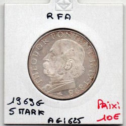 Allemagne RFA 5 deutche mark 1969 G, Spl KM 125.1 pièce de monnaie