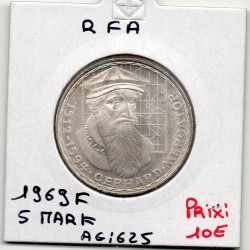 Allemagne RFA 5 deutche mark 1969 F, Spl KM 126.1 pièce de monnaie