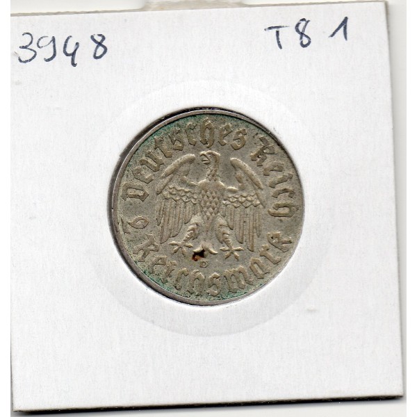 Allemagne 2 reichsmark 1933 D, TTB+ KM 79 pièce de monnaie