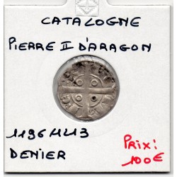 Barcelone pierre II d'Aragon Denier 1196-1213 TB pièce de monnaie