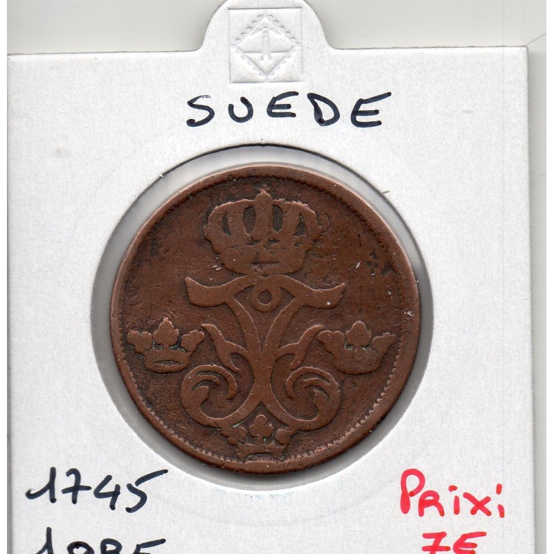 Suède 1 ore 1745 TB-, KM 416 pièce de monnaie