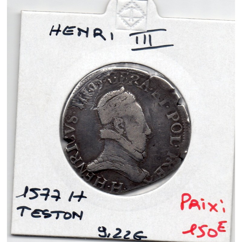 Teston 4eme type 1577 H La Rochelle Henri III pièce de monnaie royale