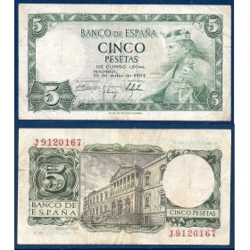 Espagne P.146, TTB Billet de 5 pesetas 1954 Alfonso X