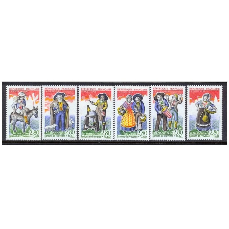 Timbre Yvert No 2976-2981 Série les santons de Provence, série personnages célèbres