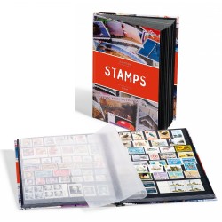 Classeur album pour timbres A4 décoration avec motifs de timbres,  32 pages noires