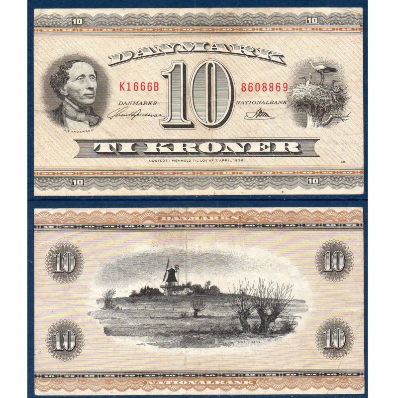 Danemark Pick N°44y, Billet de banque de 10 Kroner 1965-1967