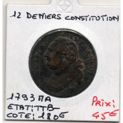 12 denier Constitution Louis XVI 1793 MA Marseille TTB-, France pièce de monnaie