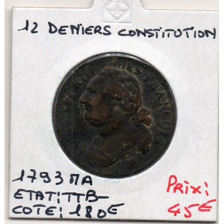 12 denier Constitution Louis XVI 1793 MA Marseille TTB-, France pièce de monnaie