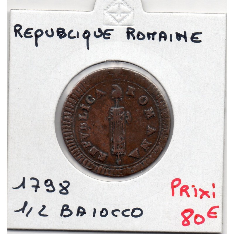 Vatican République Romaine mezzo Baiocco 1798 TTB+, KM 1 pièce de monnaie