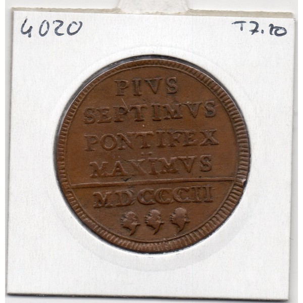 Vatican Pius Pie VII 1 Baiocco 1802 TTB, KM 1267 pièce de monnaie