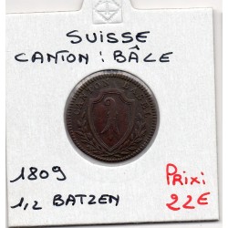 Suisse Canton Bâle Basel 1/2 Batzen 1809 TB+, KM 197 pièce de monnaie