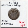 Suisse Canton Bâle Basel 1 Batzen 1763 TTB+, KM 164 pièce de monnaie