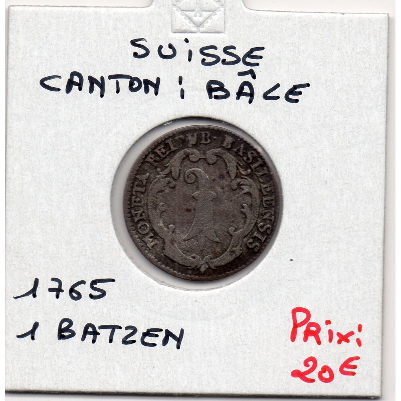 Suisse Canton Bâle Basel 1 Batzen 1765 TB+, KM 164 pièce de monnaie