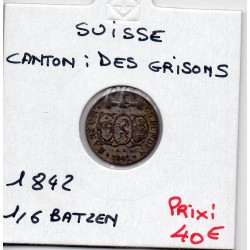 Suisse Canton Graubunden les Grisons 1/6 Batzen 1842 Sup, KM 16 pièce de monnaie