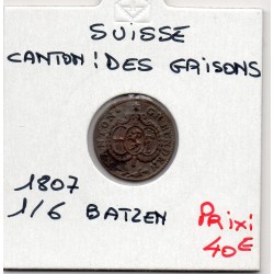 Suisse Canton Graubunden les Grisons 1/6 Batzen 1807 Sup, KM 5 pièce de monnaie