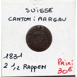 Suisse Canton Argovie Aargau 2 1/2 Rappen 1831 TTB, KM 25 pièce de monnaie