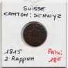 Suisse Canton Schwyz 2 rappen 1815 TTB, KM 62 pièce de monnaie