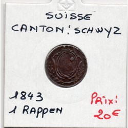 Suisse Canton Schwyz 1 rappen 1843 TTB+, KM 65 pièce de monnaie