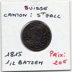 Suisse Canton Saint Gall 1/2 Batzen 1815 TTB, KM 103 pièce de monnaie